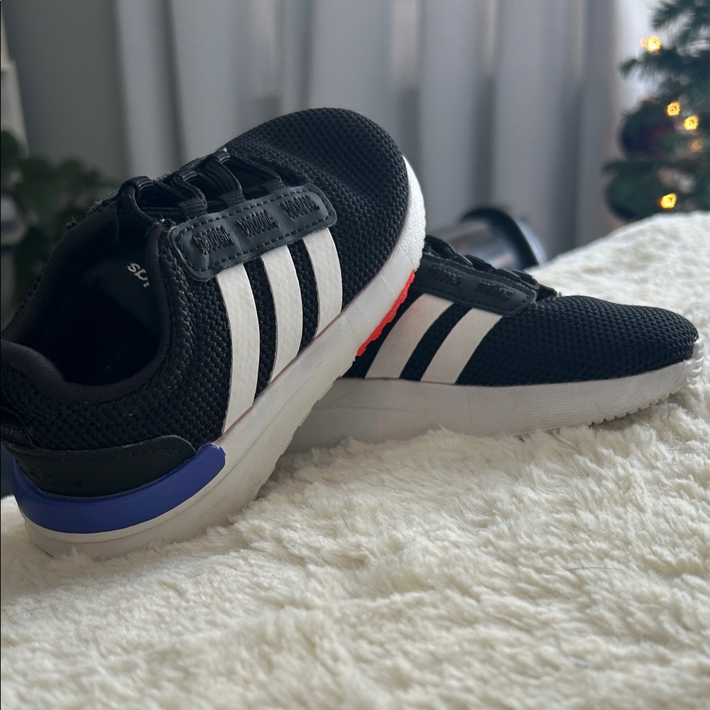 adidas Kids Black and White Sneakers with Blue Detail